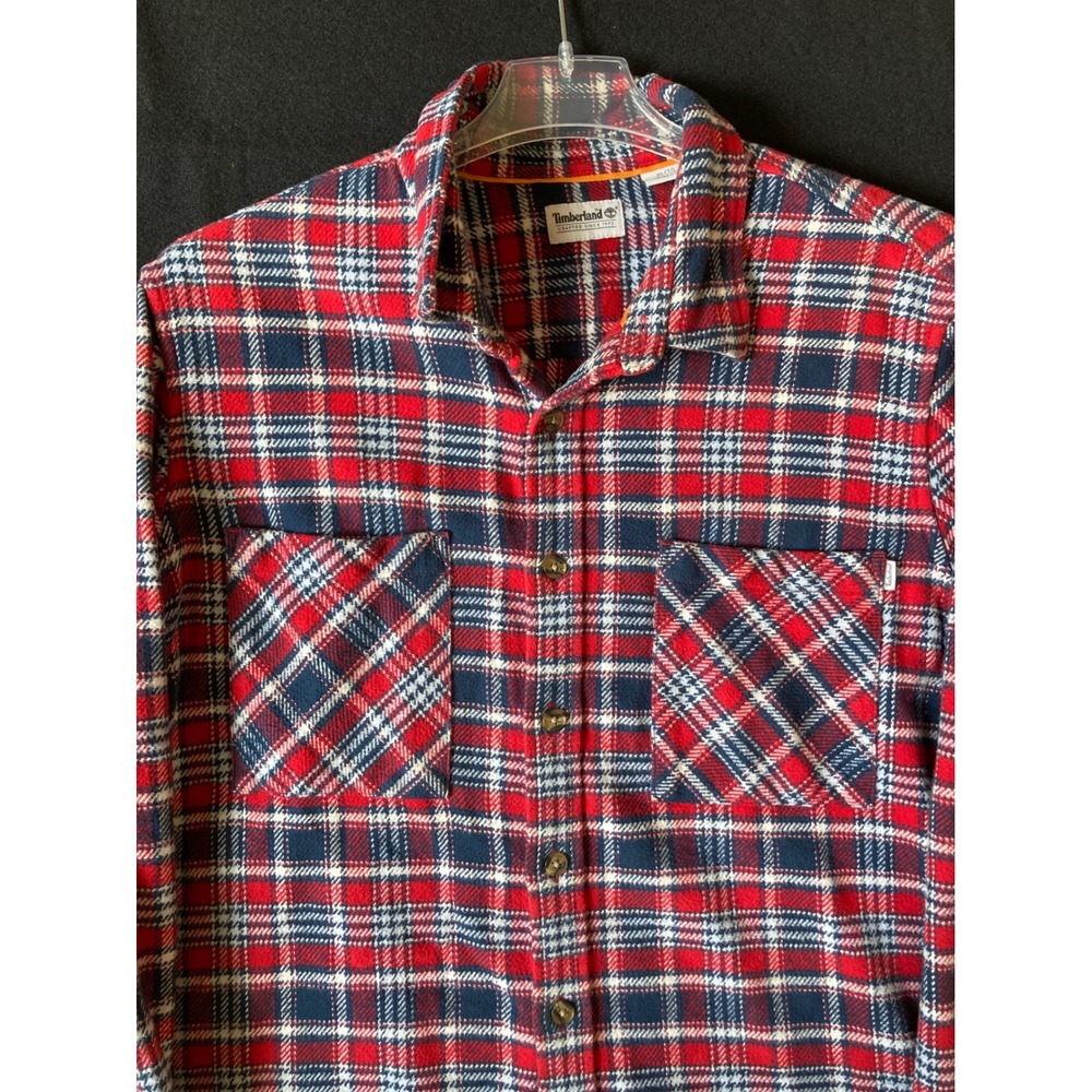 Timberland Mens XL Red‎ Navy Blue Plaid Flannel Button Down Shirt TB0A23EN